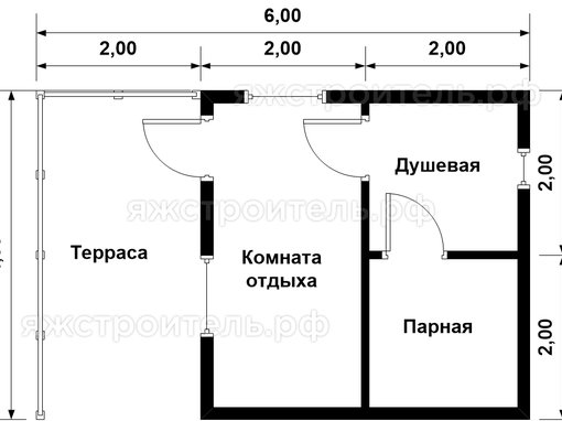 ББ-16 - баня из бруса 6х4 - планировка 1 этажа